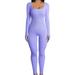 Women Ribbed Knit Jumpsuit Long Sleeve Square Neck Bodycon Romper Casual Solid Color One Piece Bodysuit