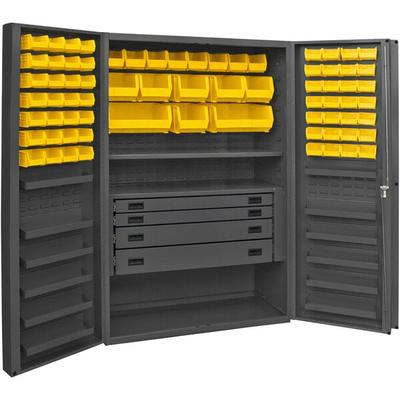 Durham Mfg 48" x 24" x 72" 14-Shelf 4-Drawer Storage Cabinet with 72 Yellow Bins DCBDLP724RDR-95