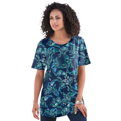 Plus Size Women's Crewneck Ultimate Tee by Roaman's in Navy Paisley Vines (Size 3X) Shirt