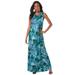 Plus Size Women's Ultrasmooth® Fabric Print Maxi Dress by Roaman's in Turq Tropical Leopard (Size 26/28) Stretch Jersey Long Length Printed