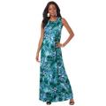 Plus Size Women's Ultrasmooth® Fabric Print Maxi Dress by Roaman's in Turq Tropical Leopard (Size 38/40)