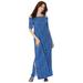 Plus Size Women's Ultrasmooth® Fabric Cold-Shoulder Maxi Dress by Roaman's in Blue Bias Diamonds (Size 30/32)