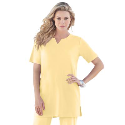 Plus Size Women's Notch Neck Soft Knit Tunic by Roaman's in Banana (Size 5X) Short Sleeve T-Shirt