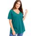 Plus Size Women's Short-Sleeve V-Neck One + Only Tunic by June+Vie in Tropical Teal (Size 30/32)