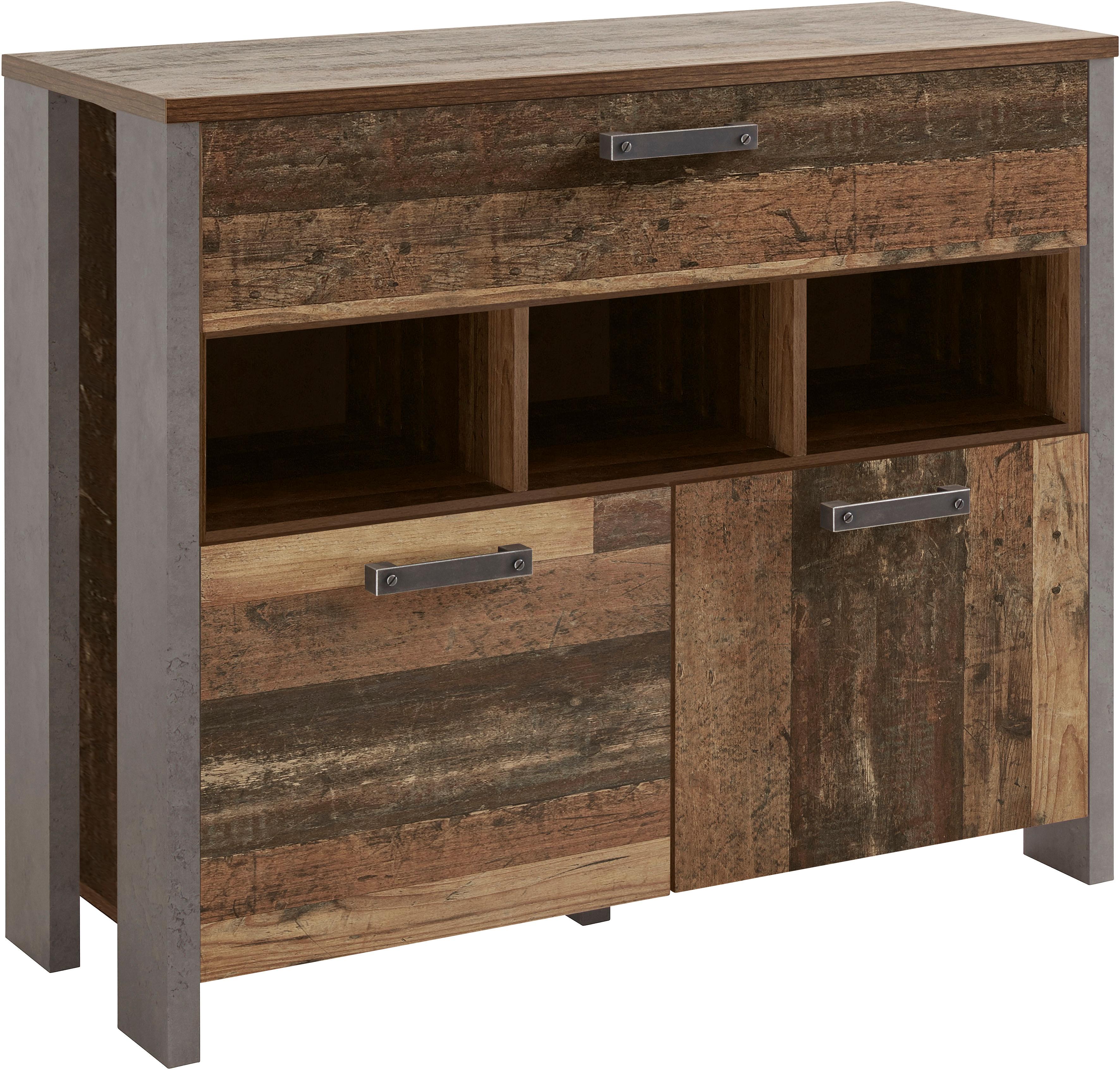 Kommode FORTE "Clif", grau (old wood vintage, beton, optik), B:106,7cm H:86,3cm, Sideboards, Kommode, Breite 106 cm