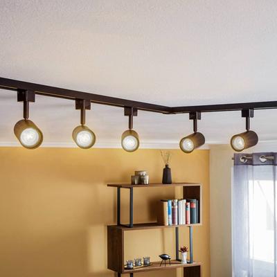 Prios 1-Phasen-Schienensystem Jorell, schwarz, 5-flg., GU10 Jorell PRIOS, dimmbar, schwarz, für Wohn- / Esszimmer, Aluminium, Modern, Stromschienenleuchte Image
