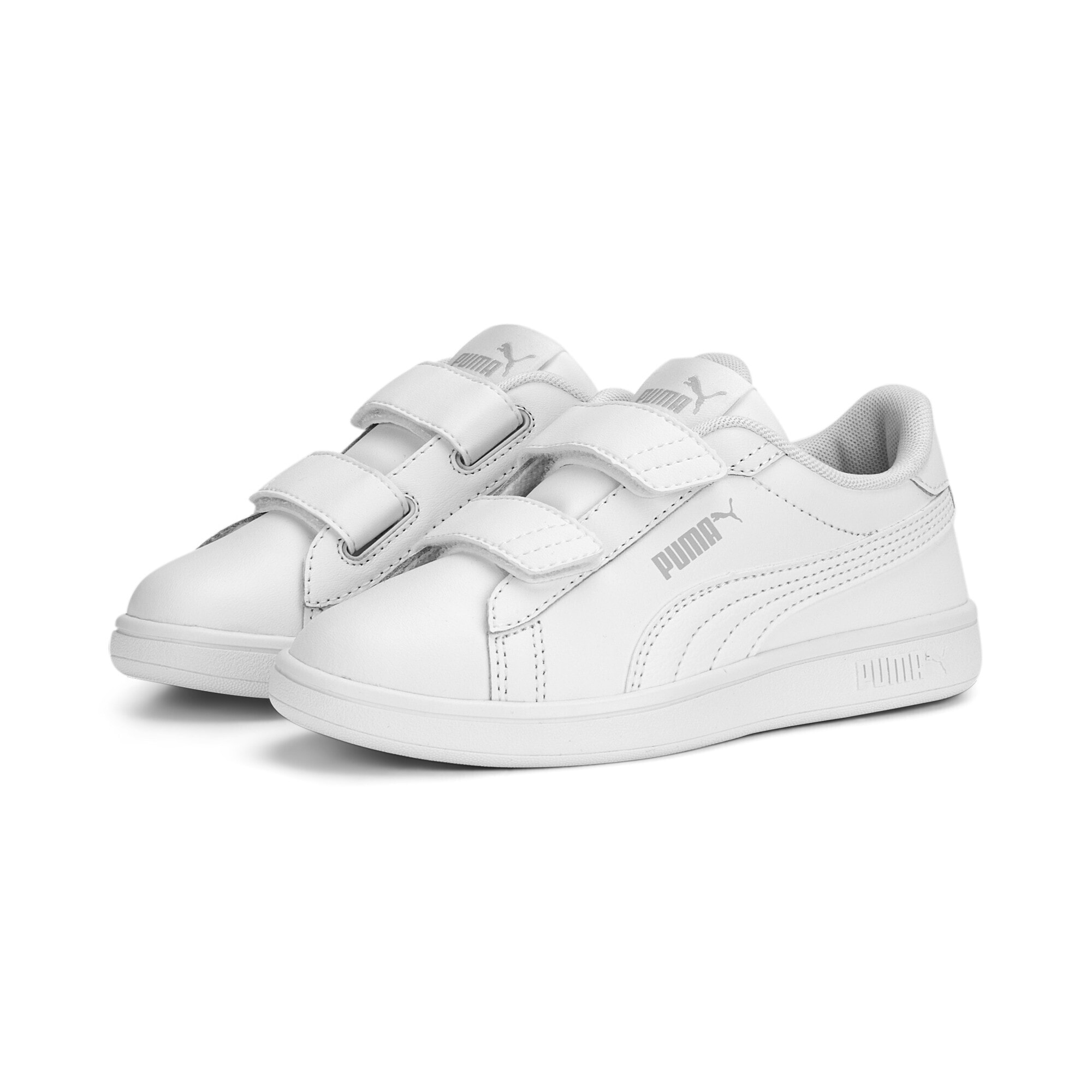 Sneaker PUMA "Smash 3.0 Sneakers Jugendliche", Kinder, Gr. 35, weiß (weiß cool light gray), Obermaterial: Synthetik, Kuhleder, Textil, Leder; Futter: Textil; Innensohle: Textil; Laufsohle: Gummi, Schuhe Sneaker