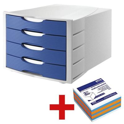 OTTO Office Schubladenbox für A4 / C4 inkl. Haftnotizwürfel 75 x 75 mm »Brilliant-Mix« 3-far blau, 28x23.5x36.7 cm Image