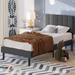 Ebern Designs Madax Twin Platform Bed Frame, Modern Bed w/ Headboard & Wood Slat Support, Beige Upholstered/Linen in Gray | Wayfair