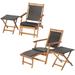 Red Barrel Studio® 4pcs Patio Rattan Folding Lounge Chair Table Acacia Wood Withretractable Footrest in Brown/White | 32 H x 24 W x 53 D in | Wayfair