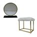 Rose Round Vanity Mirror with Stool, Faux Fur Seat, Brass, Black