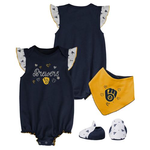 Milwaukee Brewers 3-teiliges Lätzchen- und Booties-Set für Neugeborene und Kleinkinder, Marineblau