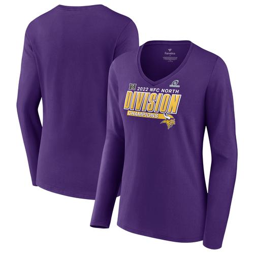 Lila Minnesota Vikings 2022 NFC North Division Champions Divide & Conquer Fanatics Langarm-T-Shirt mit V-Ausschnitt für Damen