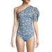 Free People Tops | Free People Nwt Somethin Bout You Bodysuit One Puff Shoulder Gathered Blue S New | Color: Blue/Yellow | Size: S