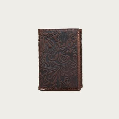 Lucky Brand Western Embossed Leather Trifold Wallet - Women's Accessories Clutch Wallet in Dark Brown