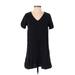 Mango Casual Dress - Mini V-Neck Short sleeves: Black Solid Dresses - Women's Size X-Small