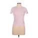 So Sporty Short Sleeve T-Shirt: Crew Neck Covered Shoulder Pink Solid Tops - Women's Size Large