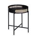 24 Inch Round End Table, Rattan Apron Accent, Metal Legs, Black - 22 Dia. x 24 H, in inches