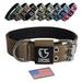 TSPRO 1.5inch Military Strong Dog Collar Tactical Dog Collar Working K9 Dog Collar with Metal Buckle and USA Flag Patch for Medium Large Dogs(Khaki-M)