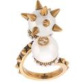 Gucci Jewelry | Gucci Double Gg Marmont Spiked Pearl Ring Antique Gold Statement Jewelry Size 8 | Color: Gold/White | Size: 8 European