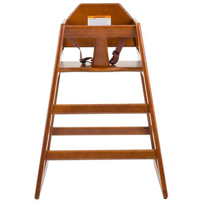 Tablecraft 6666163 29" Stackable Wood High Chair w/ Waist Strap - Rubberwood, Walnut, Brown