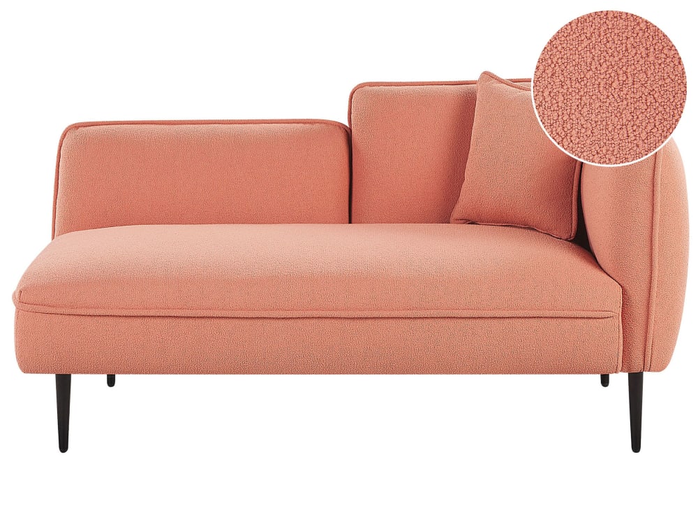 Chaise longue côté droit bouclé rose pêche