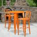 Emma + Oliver Commercial 30 Round Orange Metal Bar Table Set-2 Vertical Slat Back Stools