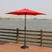 8.8FT Outdoor Solar Powered Patio Umbrella Outdoor Aluminum Patio Umbrella with 6 steel Rib Round Market Umbrella Crank and Push Button Tilt for Garden Deck Market and Pool Red