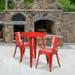 Emma + Oliver Commercial Grade 24 Round Red Metal Indoor-Outdoor Table Set with 2 Arm Chairs