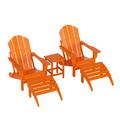 WestinTrends Malibu Outdoor Lounge Chairs Set 5-Pieces Adirondack Chair Set of 2 with Ottoman and Side Table All Weather Poly Lumber Patio Lawn Folding Chair for Outside Orange