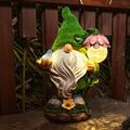 Wonder Garden Gnomes with Holding Solar Powered Flower and birdï¼ŒFunny Outdoor Figurine Lights for Patio Garden Decor