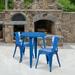 Emma + Oliver Commercial Grade 24 Round Blue Metal Indoor-Outdoor Table Set with 2 Arm Chairs