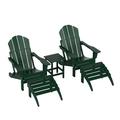 WestinTrends Malibu Outdoor Lounge Chairs Set 5-Pieces Adirondack Chair Set of 2 with Ottoman and Side Table All Weather Poly Lumber Patio Lawn Folding Chair for Outside Dark Green