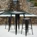 BizChair Commercial Grade 23.75 Square Black Metal Indoor-Outdoor Bar Table Set with 2 Square Seat Backless Stools