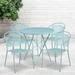 Emma + Oliver Commercial Grade 30 Round Sky Blue Folding Patio Table Set-4 Round Back Chairs