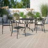 Emma + Oliver Commercial Grade 35.25 Round Black Patio Table Set-4 Round Back Chairs