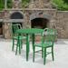 Emma + Oliver Commercial Grade 30 Round Green Metal Table Set-2 Vertical Slat Back Chairs