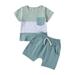 Frobukio 2Pcs Toddler Baby Boys Summer Clothes Sets Short Sleeve Stripe Print T-Shirt Elastic Waist Solid Shorts Blue 6-12 Months