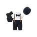 Diconna Infant Newborn Baby Boys Jumpsuit Set Gentleman Short Sleeve Romper Gilet Hat Summer Outfit Navy 6-9 Months