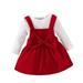 Baby Girl Gift Baby Girl Auntie Outfits Baby Girls Long Sleeve Solid Ribbed Romper Tops Bowknot Suspender Skirt Outfits Set 2PCS Little Girls Size 8 Outfits