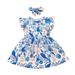 for A 4 Year Old Dress Girl Long Sleeve Kids Girls Toddler Beach Sea Prints Flutter Sleeves Princess Girls Dress Bowknot Hairband Cloths Baby Girls Dresses