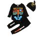 Toddler Kids Boys Girls Outfit Bone Prints Long Sleeves Tops Pants Hat 3pcs Set Outfits For 12-18 Months