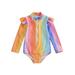 Frobukio Toddler Baby Girls Swimsuit Long Sleeve Zipper Closure Colorful Striped Summer Swimming Bathing Beachwear Colorful 0-6 Months