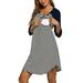 Sleepwear Dress Printed 3/4 Striped Breastfeeding Maternity Sleeve Womens Maternity dress Baby Belt Pregnancy