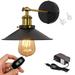 FSLiving Adjustable Industrial Wall Sconce Rechargeable Battery Operated LED Picture Lights with Remote Bronze Socket with Black Iron Shade Customizable Wall lamp for Hallway No Drilling - 1 Pack