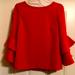 J. Crew Tops | J. Crew Red Loose 3/4 Ruffle Sleeve Blouse- Euc Sz 4 | Color: Red | Size: 4