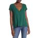 Free People Tops | Free People/We The Free V-Neck Distressed Knit T-Shirt- Shadow Green | Color: Green | Size: Xs