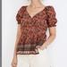 Madewell Tops | Madewell Top -Nwt. Women’s Small. Sweet Dahlia & Cream Floral Puff Sleeve Peplum | Color: Brown | Size: S