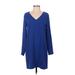 1.State Casual Dress - Shift V-Neck Long sleeves: Blue Print Dresses - Women's Size Small