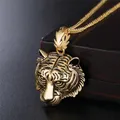 Collier avec pendentif tête de tigre pour hommes accessoire de moto de rue style rétro Punk roi